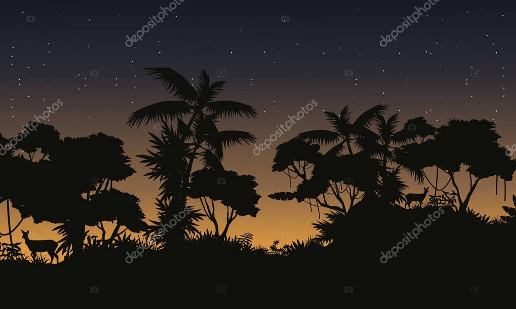 Jungle with tree silhouette beauty landscape — Stock Vector