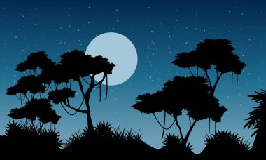 Orman sahne gece siluet