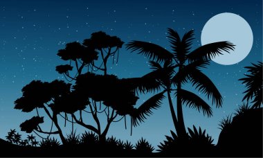 Gece siluet stil peyzaj jungle