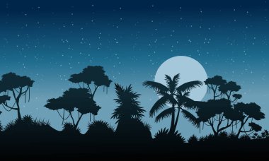 Gece Orman ağacı siluet, yatay