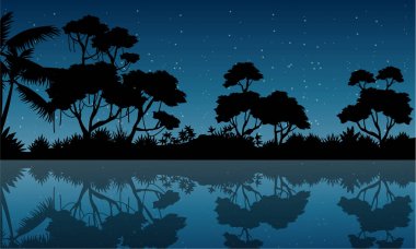 Yansıma manzara ile orman silüeti