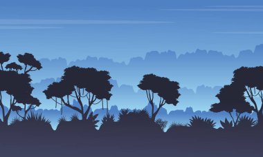 Ağaç siluet orman sahne üzerinde