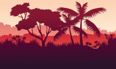 Sabah siluetleri orman sahne topluluğu