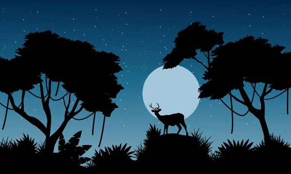 Silhouette de cerf sur le paysage de la jungle — Image vectorielle