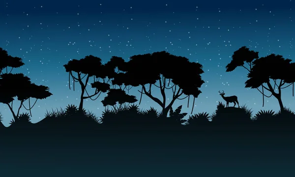 Arbre de silhouette sur le paysage forestier — Image vectorielle