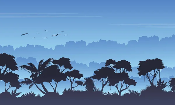 Silueta de la selva tropical belleza paisaje — Vector de stock