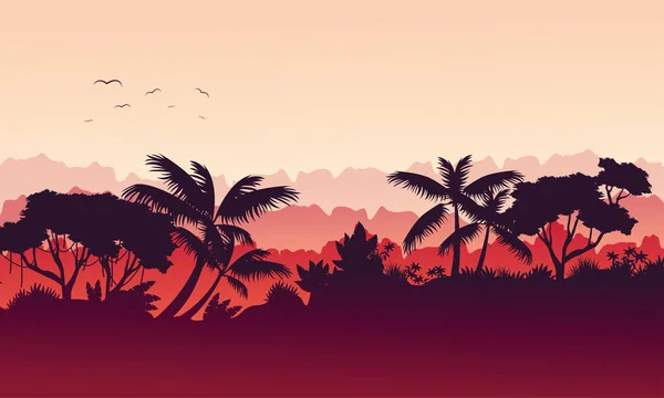 Skönhet landskapet djungel silhuett stil — Stock vektor