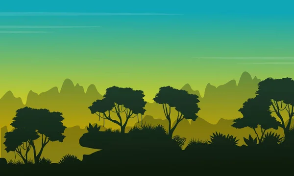 Collection stock paysage jungle silhouettes — Image vectorielle