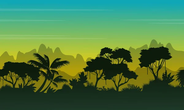 Landskap av skog på morgonen silhouette — Stock vektor