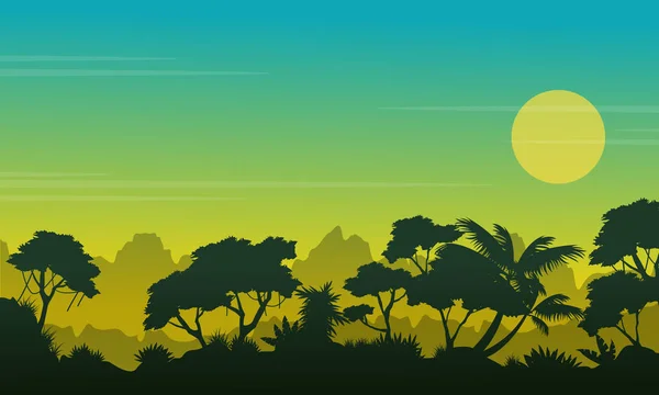 Paysage forêt beauté avec style silhouette — Image vectorielle
