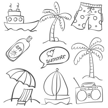 Doodle stil yaz nesne koleksiyonu ayarla