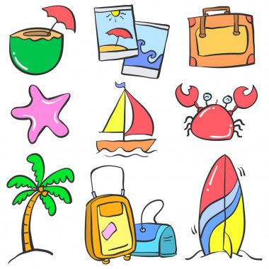 Koleksiyon nesne yaz tatil renkli karalamalar