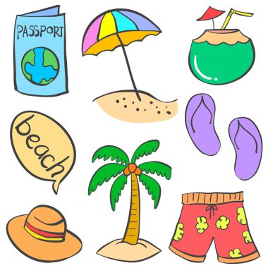 Nesne yaz tatil doodle stilleri