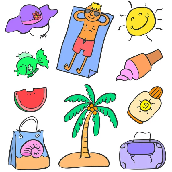 Doodle de objetos de vacaciones garabatos — Vector de stock