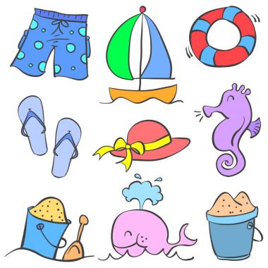 Doodle nesne tatil yaz Tema