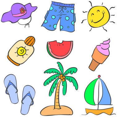 İllüstrasyon vektör yaz nesnesinin doodles