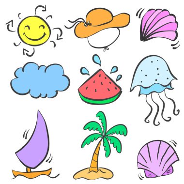 Mutlu tatil yaz öğe doodles