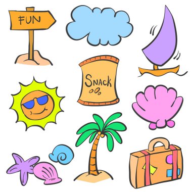 Yaz öğe çizgi film seti doodle