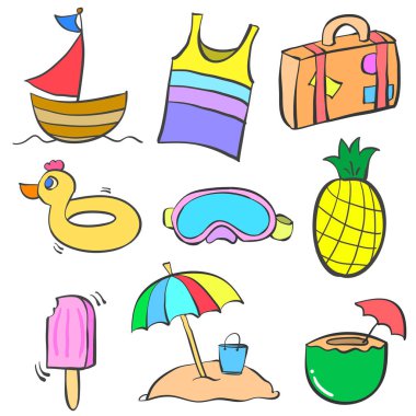 Koleksiyon hisse senedi yaz nesne kümesi doodle