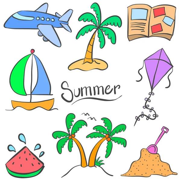 Gaya corat-coret liburan elemen musim panas - Stok Vektor