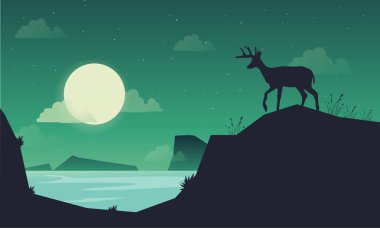 Manzara geyik siluetleri tepe üzerinde