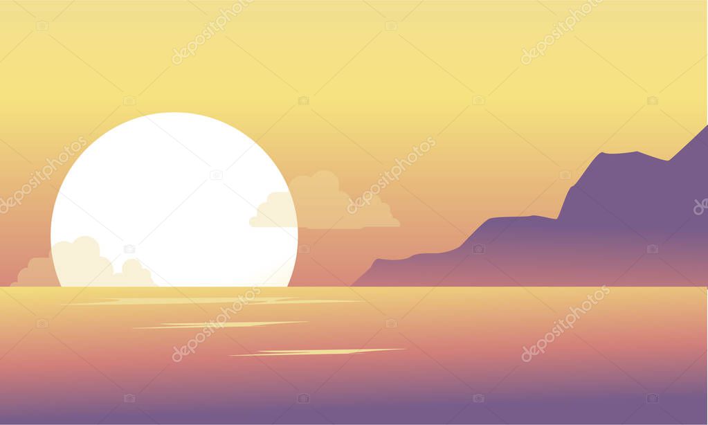 Silhouette of hill and lake at the morning scenery