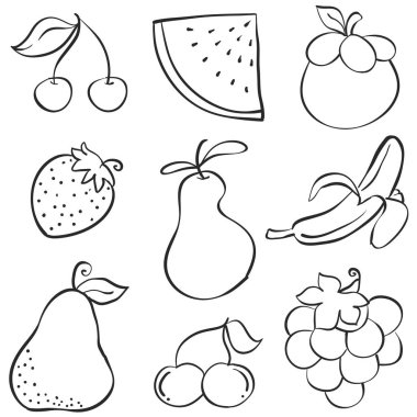El çizmek meyve çeşitli stil karalamalar