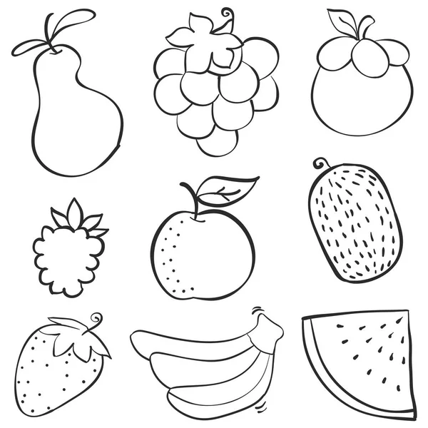Sammlung von Früchten verschiedene Doodles — Stockvektor