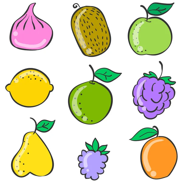 Bunte Früchte des Doodle-Stils — Stockvektor