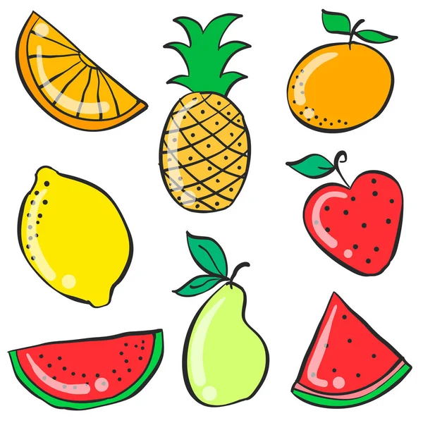 Kolorowe owoce różne style doodle — Wektor stockowy