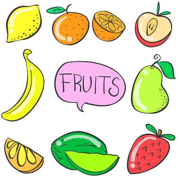 Вектор иллюстрации фруктов различных каракулей — стоковый вектор