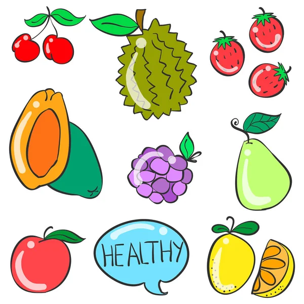 Raccolta di frutta stile doodle — Vettoriale Stock