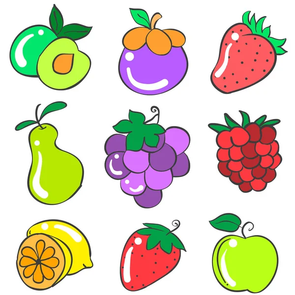 Doodle di frutta collezione di vari stili — Vettoriale Stock