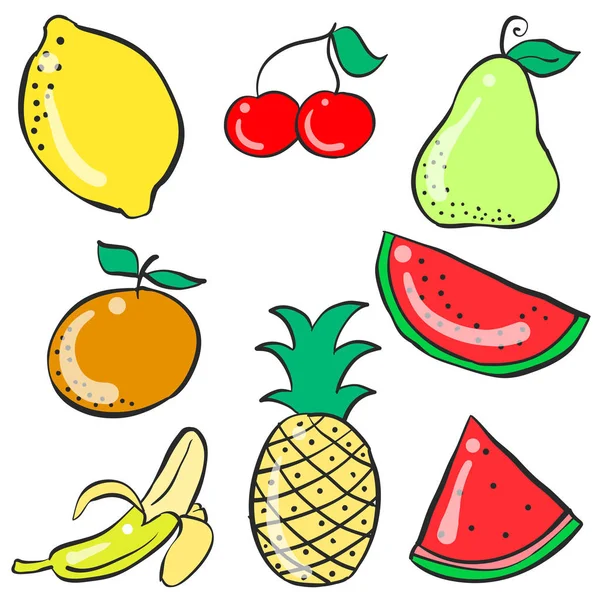 Collectie voorraad van fruit kleurrijke doodles — Stockvector