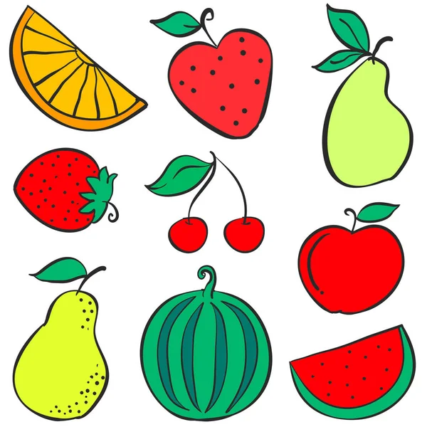 Doodle di frutta varie azione di raccolta — Vettoriale Stock