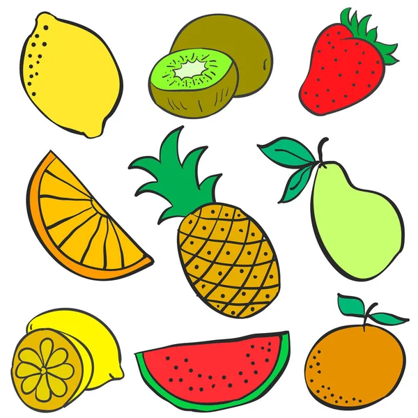 Collectie van fruit verschillende doodles — Stockvector