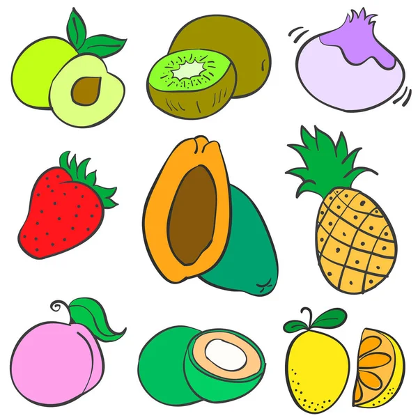 Frutta colorato stile doodle set — Vettoriale Stock