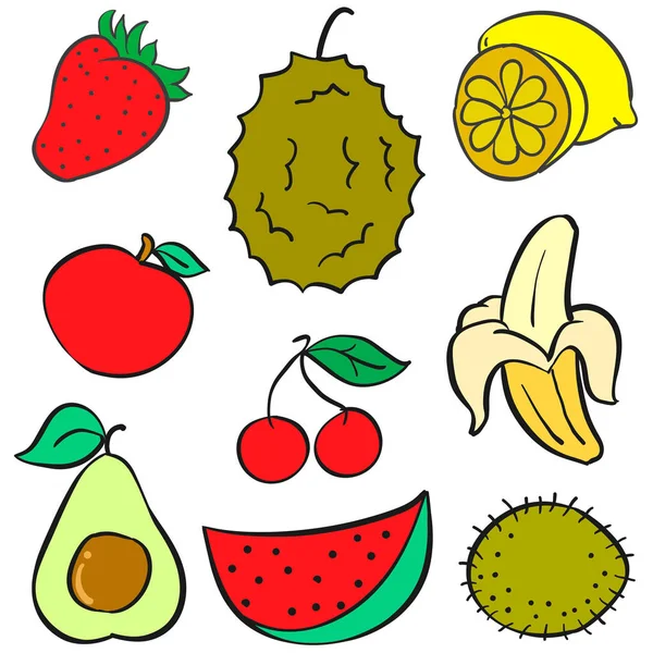 Collection of fruit colorful various doodles — Stock Vector