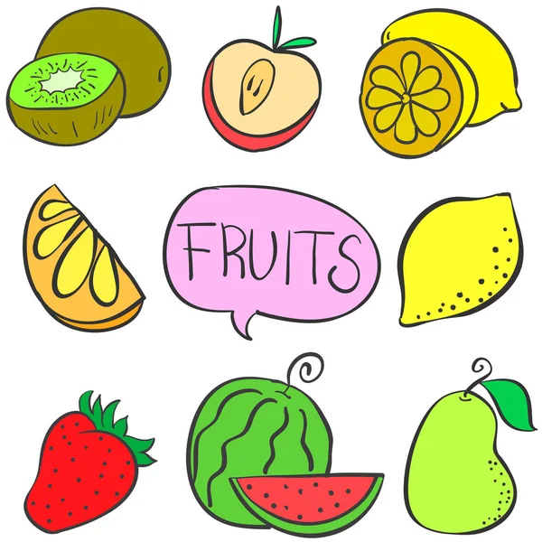 Collectie voorraad diverse vruchten doodles — Stockvector