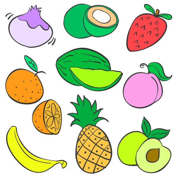 Collectie voorraad van fruit diverse kleurrijke doodles — Stockvector