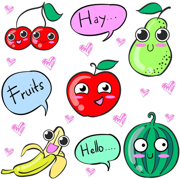 Doodle di stile personaggio di frutta — Vettoriale Stock