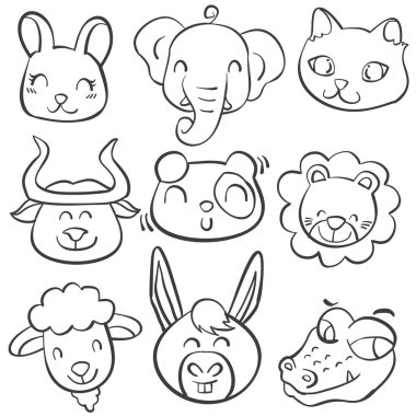 Hayvan kafa stokunun koleksiyonu doodles