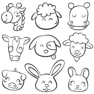 Doodle set hayvan kafa stil
