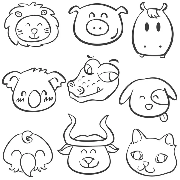 Animal cabeza estilo doodle colección — Vector de stock