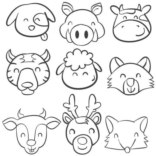 Doodle of animal head design collection — Stock Vector