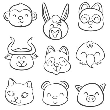 Çeşitli hayvan tarzı el çizmek karalamalar