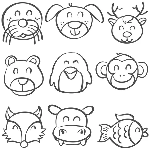 Doodle de animal cabeza estilo mano dibujar — Vector de stock
