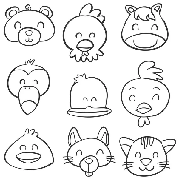 Doodle animal cabeza mano dibujar — Vector de stock