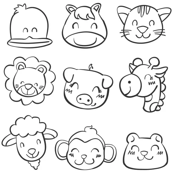 Diverses têtes d'animaux de style doodle — Image vectorielle