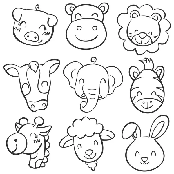 Collection hand Rita djur huvud doodles — Stock vektor